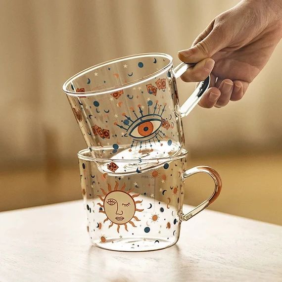 Creative Glass Mug Breakfast Milk Coffee Cup Tea Mug Eye Illuminati Water Cup Sun Eye Pattern Dri... | Etsy (US)