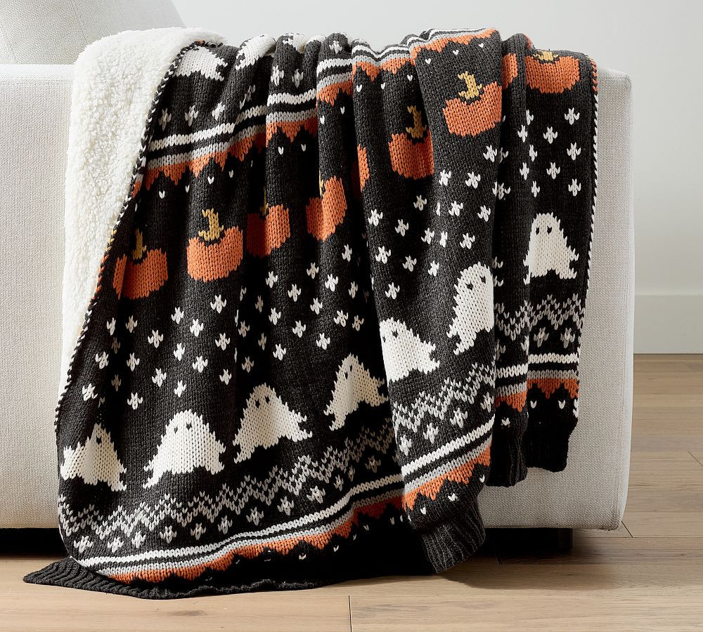 Gus the Ghost Fair Isle Knit Jacquard Throw, 50 x 60"", Charcoal Heathered Multi | Pottery Barn (US)