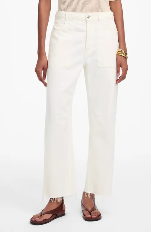 Madewell The Darted Raw Hem Barrel Leg Utility Jeans in Tile White at Nordstrom, Size 24 | Nordstrom