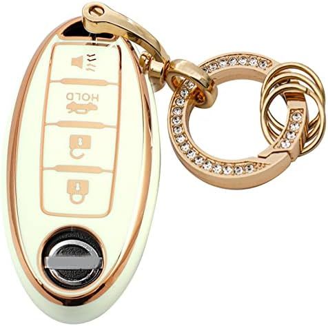WSAuto for Nissan Key Fob Cover 4Buttons TPU Protection Car Key Case Shell with Fashion Gold Blin... | Amazon (US)
