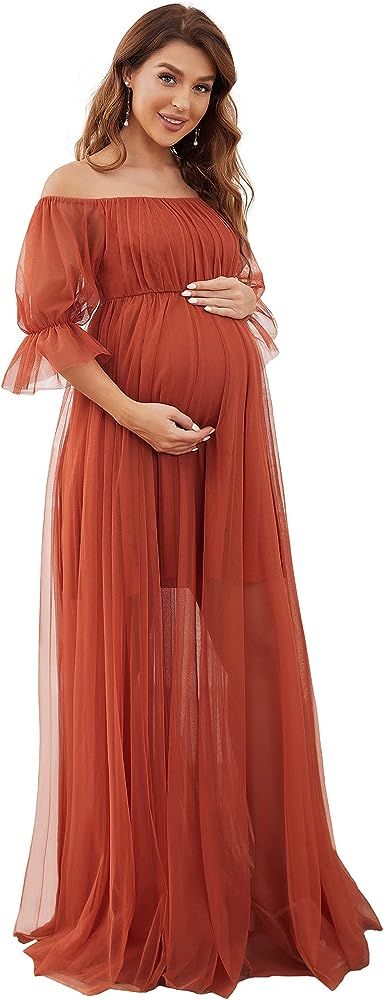 Ever-Pretty Women's Off-Shoulder A-line Tulle Maternity Dress for Baby Shower 20862-EY | Amazon (US)