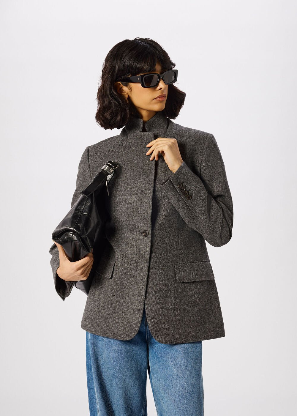 Grey/Multi Herringbone Wool Blend Blazer | WHISTLES | Whistles UK | | Whistles