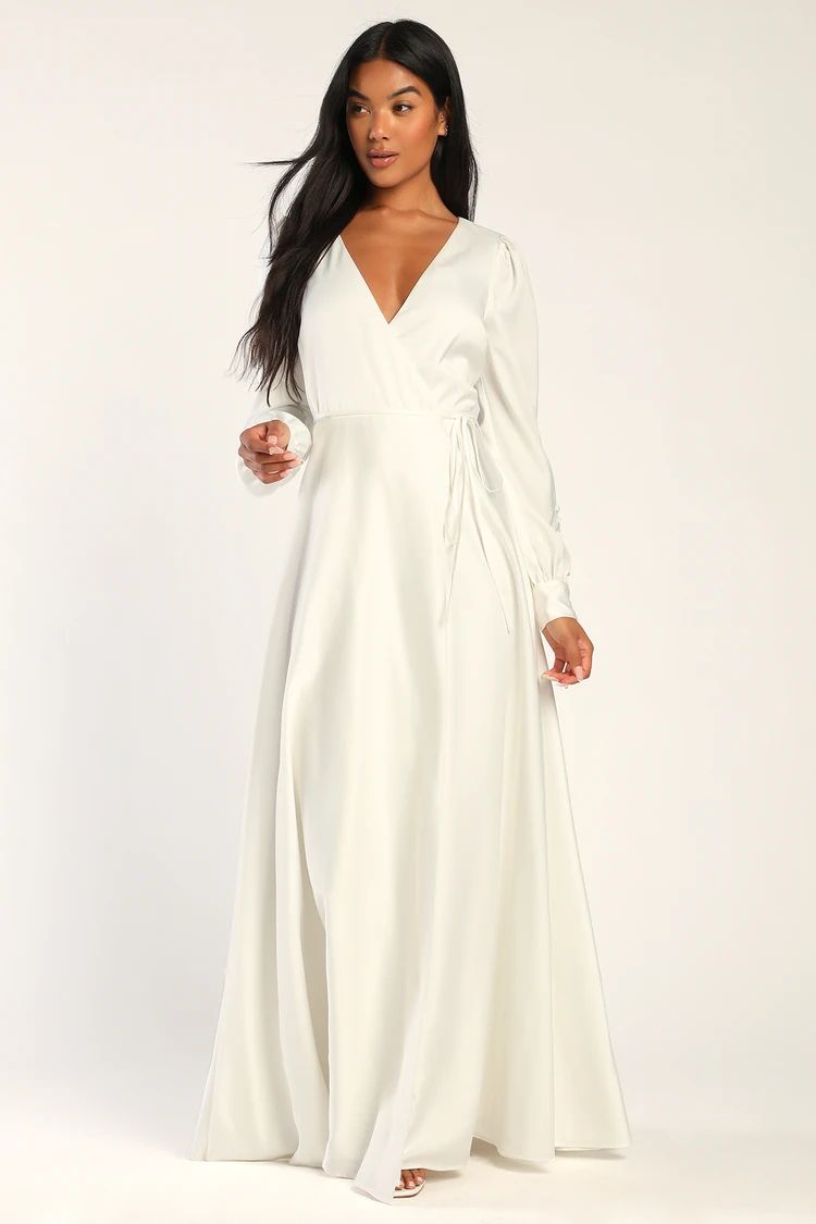 Eternal Amore White Long Sleeve Button Cuff Wrap Maxi Dress | Lulus (US)