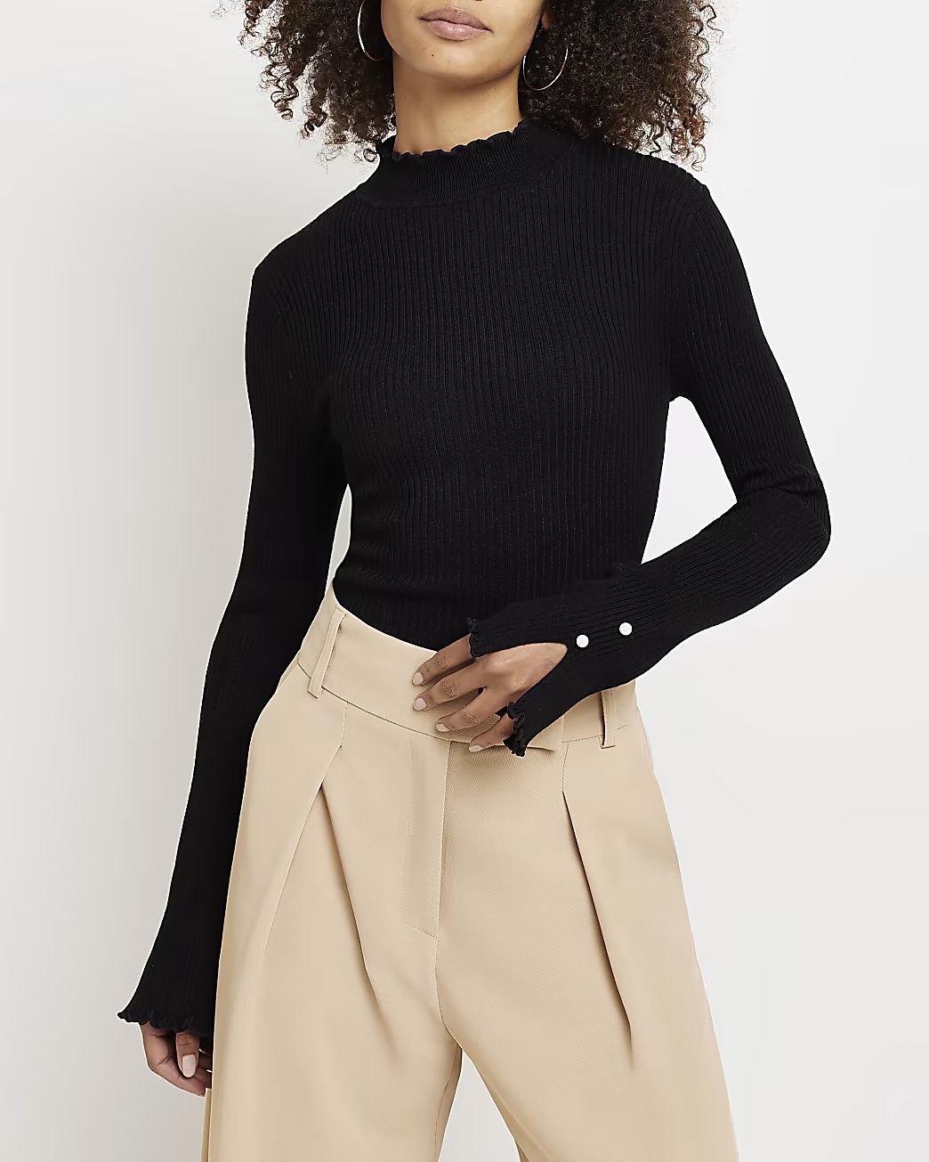 Black knitted frill top | River Island (UK & IE)