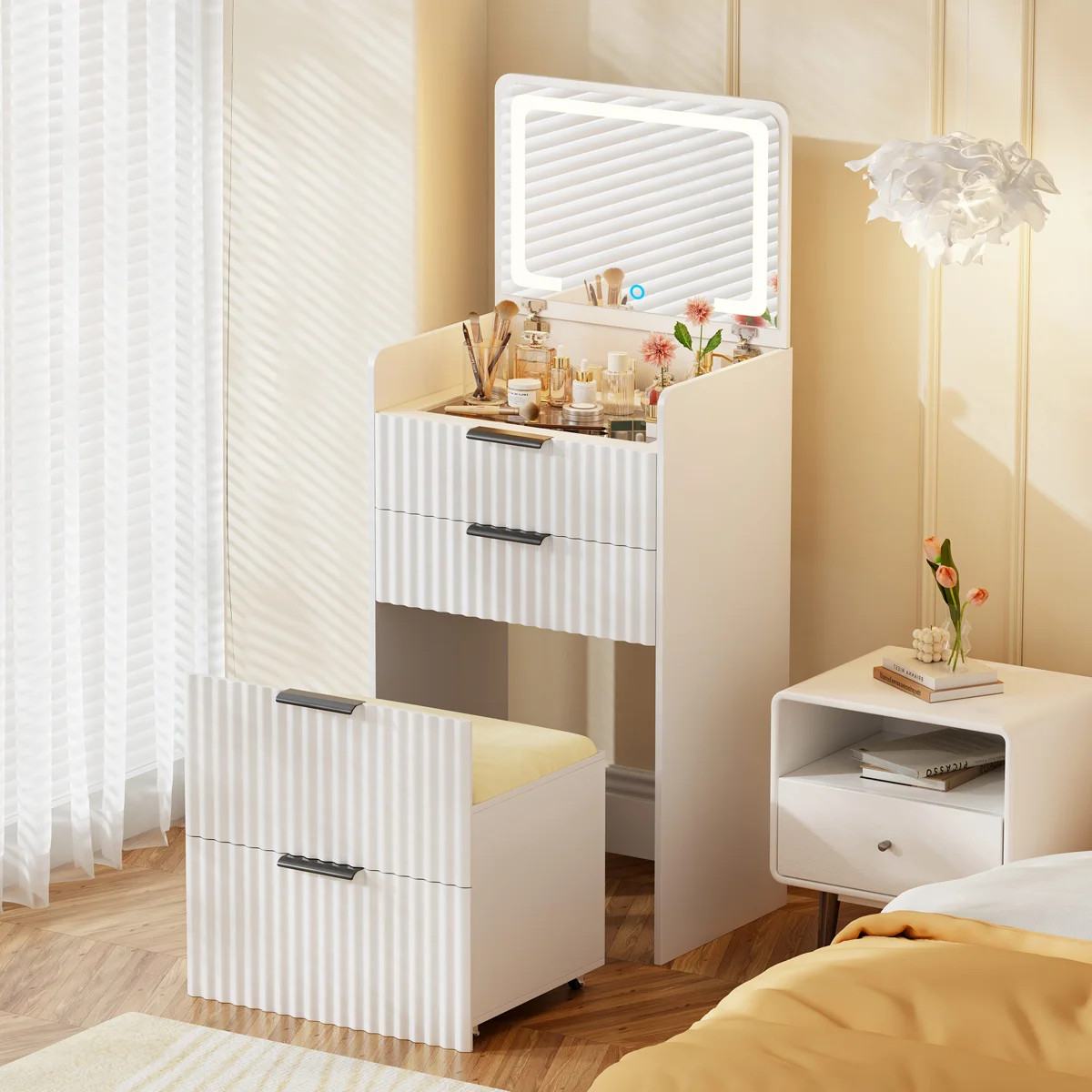 Morico Flip-Top Vanity Set with LED Mirror | Wayfair North America