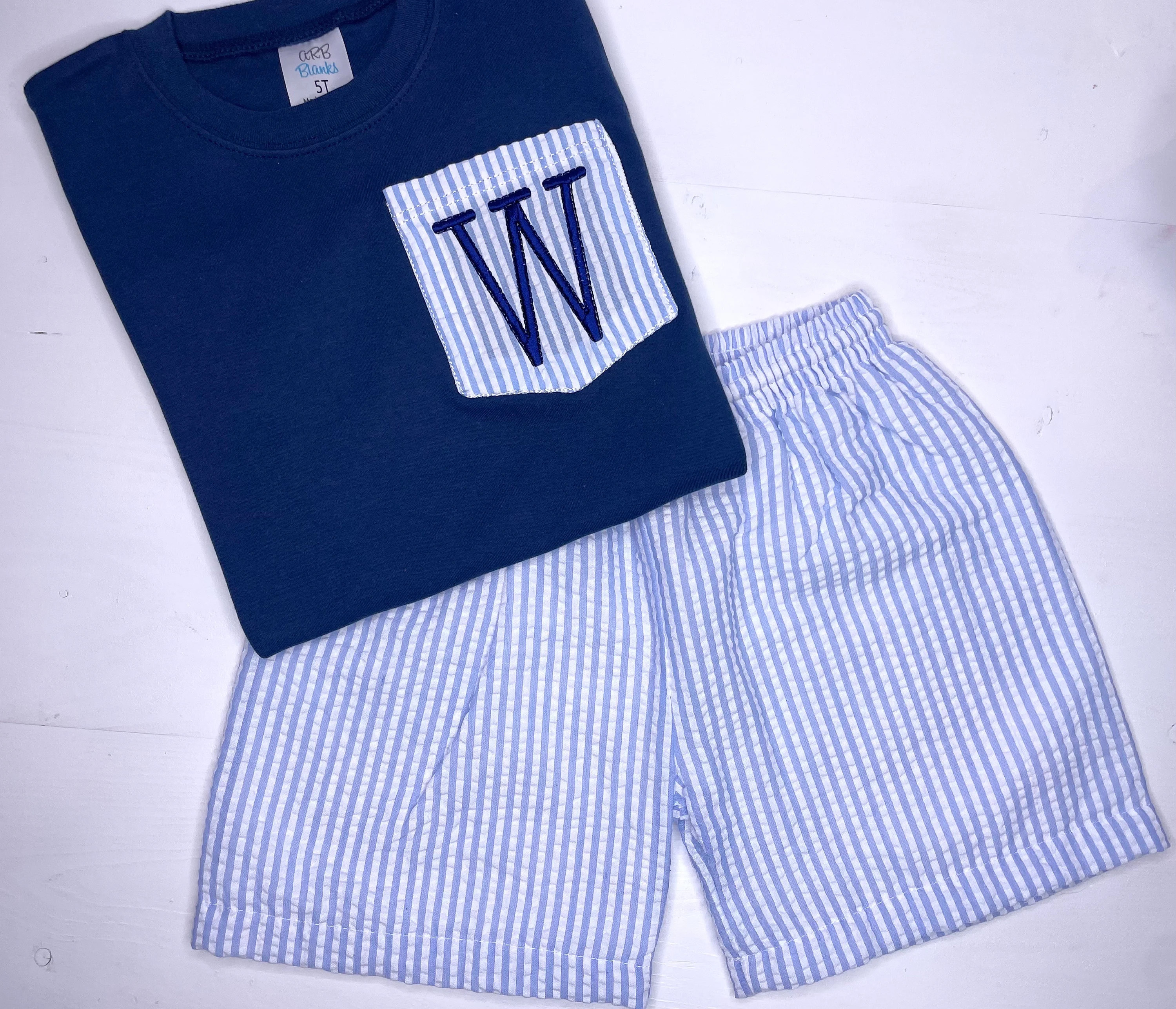 Toddler Boy Seersucker Outfit, Boys Shorts Set, Navy Blue Shirt, Monogrammed Kids Clothes, Embroi... | Etsy (US)