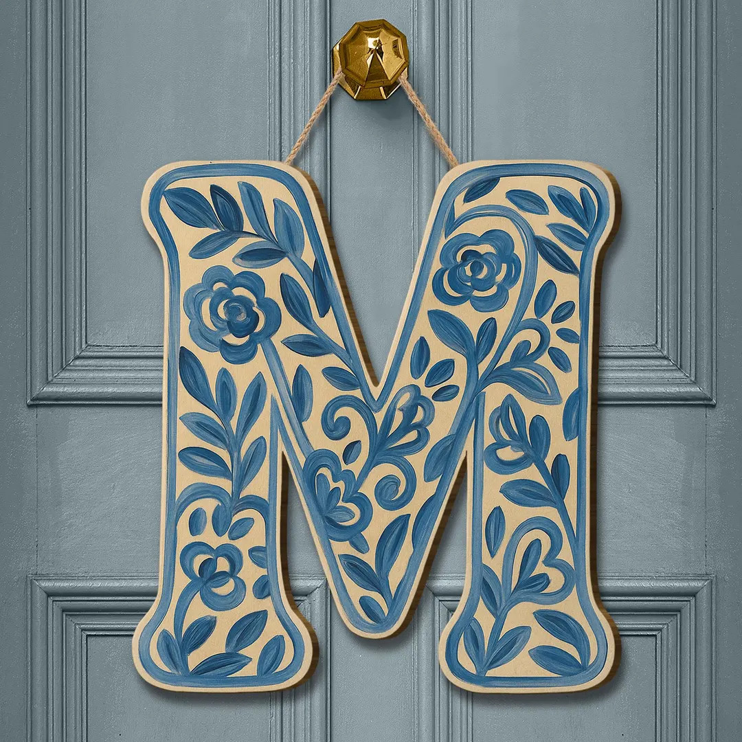 Custom Chinoiserie Monogram Door Hanger: Blue Floral Initial Sign - Etsy | Etsy (US)