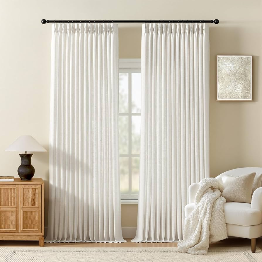 AUSSPVOCT Pinch Pleated Linen Curtains 102 Inches Long for Living Room 2 Panels, Light Filtering ... | Amazon (US)