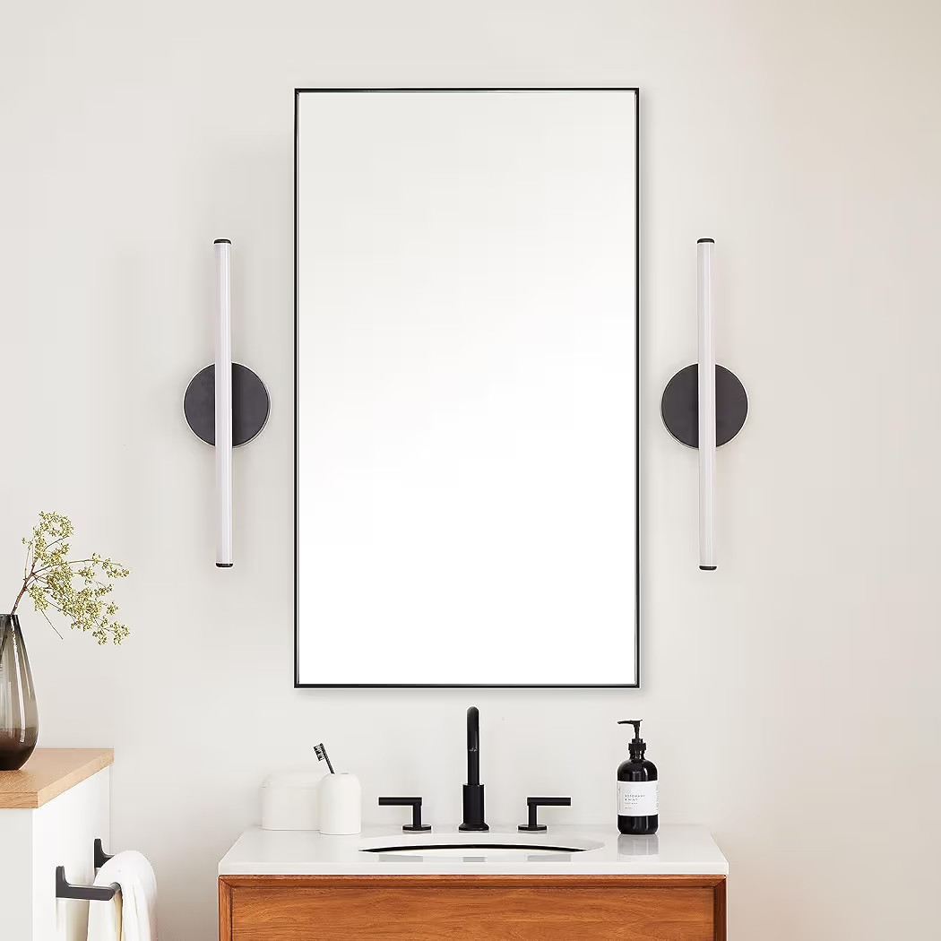 20x36 Inch Black Bathroom Mirror, Copper-Free Mirror, Aluminum Alloy Frame Vanity Mirror, Rectang... | Amazon (US)