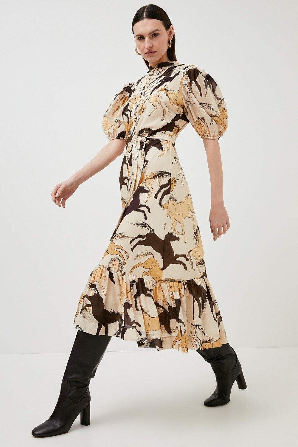 Stallion Pin Tuck Voile Woven Maxi Dress | Karen Millen US