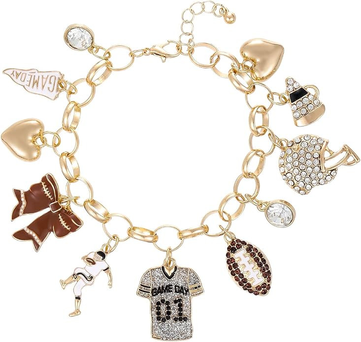 Football Bracelets for Women Sport Game Day Charm Bracelets | Sport Gold Plated Adjustable Chain ... | Amazon (US)