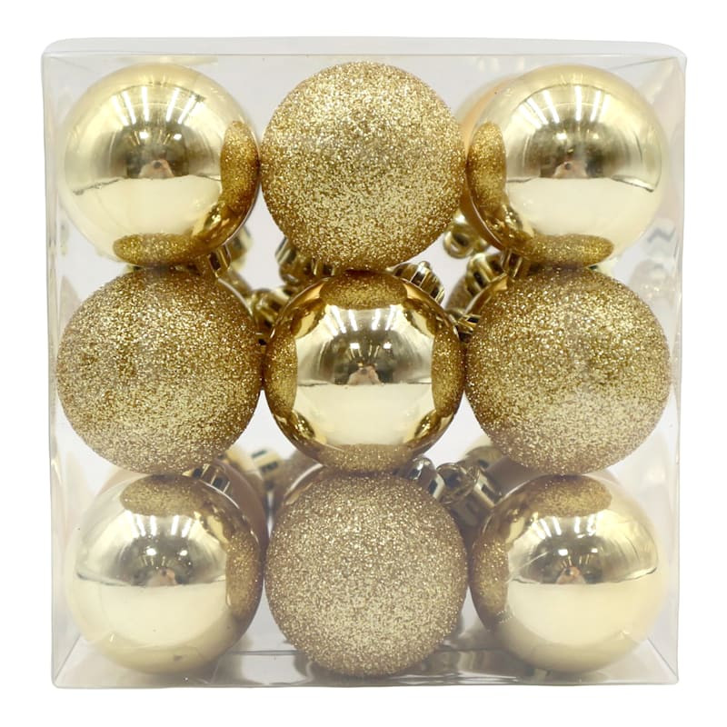 27-Count Gold Mix Shatterproof Ornaments, 1.6" | At Home