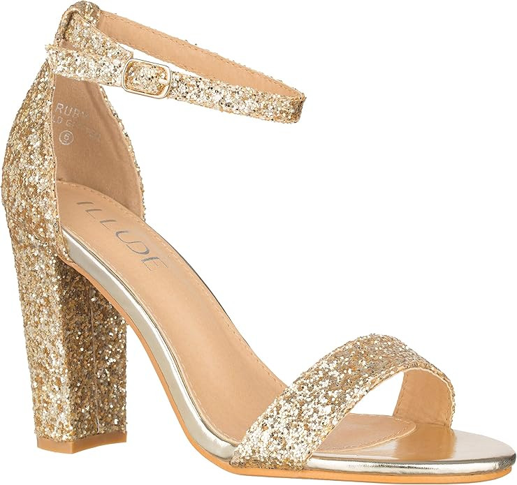 ILLUDE Women’s Open Toe Ankle Strap Chunky Block High Heel - Formal, Wedding, Party Classic Pum... | Amazon (US)