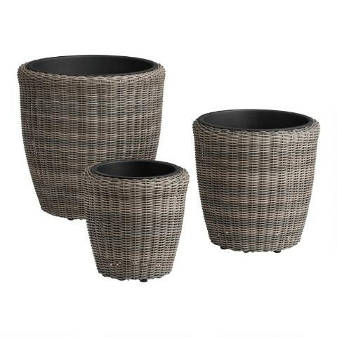 Round All Weather Wicker Outdoor Planter 3 Piece Set | World Market