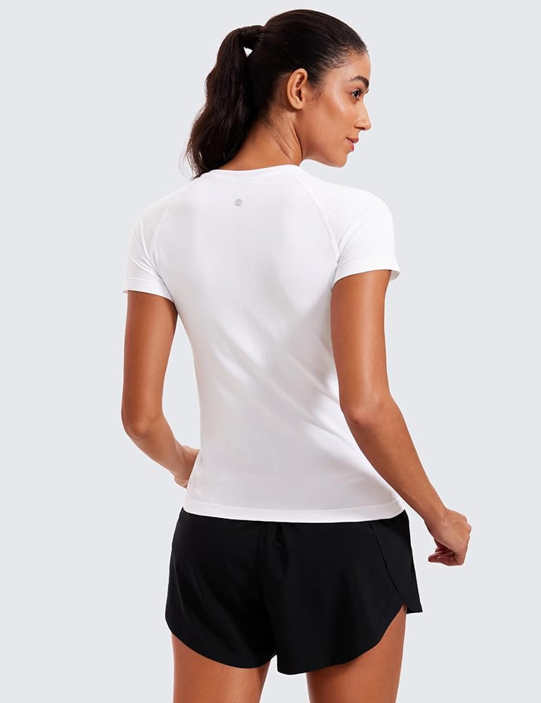 CRZ YOGA Seamless Workout Tops for Women Short Sleeve Athletic Tees Breathable Gym Running Yoga S... | Amazon (US)