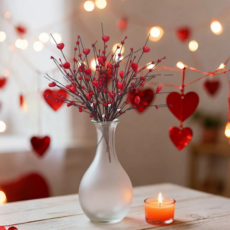 Valentine's Day Artificial Berry Flower Stems Heart Shape Floral Picks Sprays Branches for Spring... | Walmart (US)