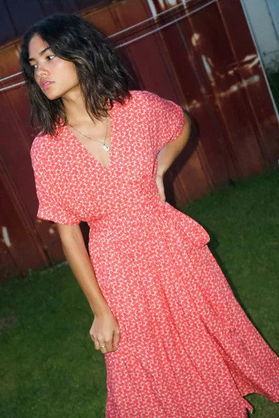 UO Gabrielle Woven Midi Wrap Dress | Urban Outfitters (US and RoW)