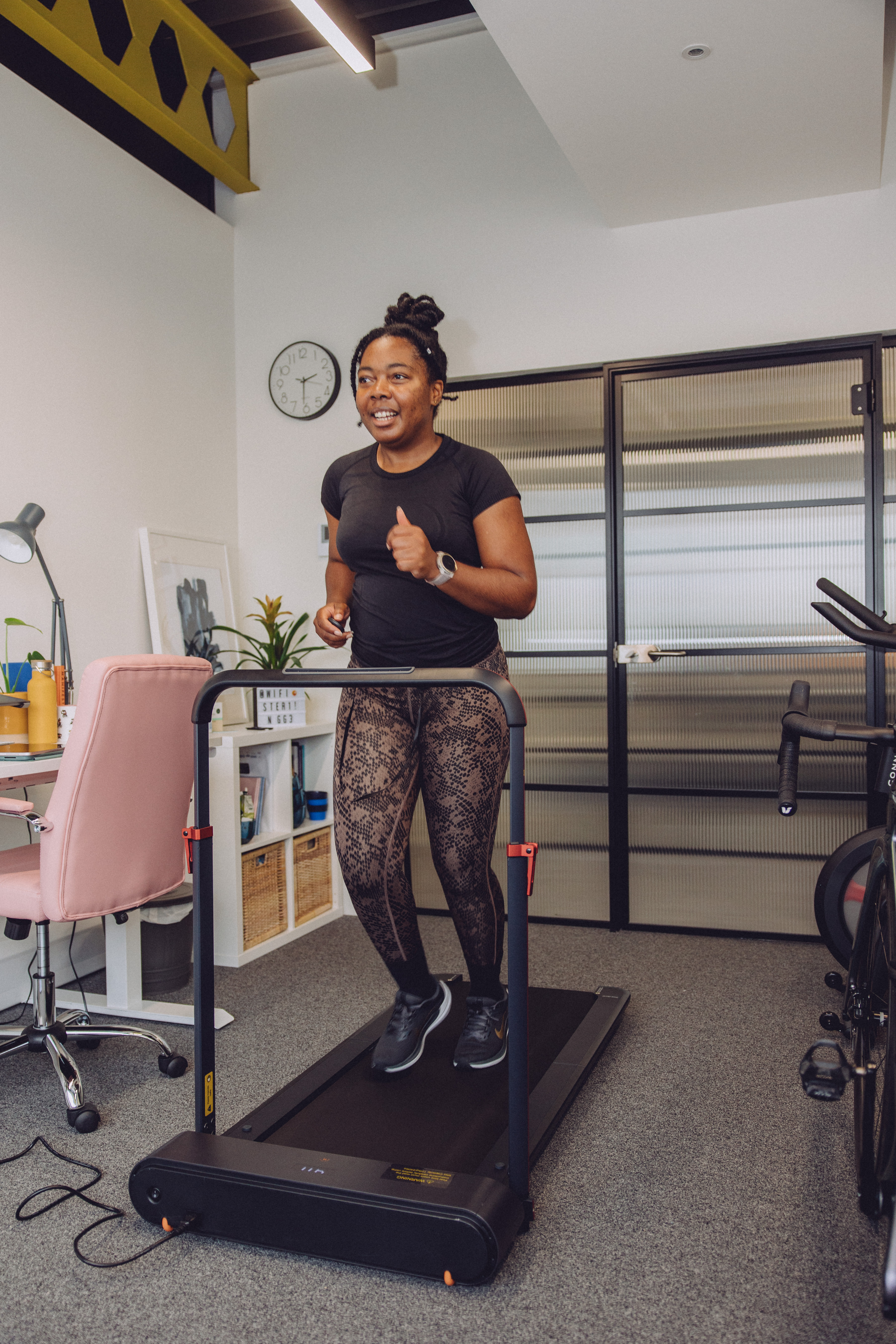 Home office, home gym, folding treadmill, treadmill for small spaces, walking pad, walking treadmill, black trainers, running shoes, animal print leggings, running leggings

#LTKuk #LTKhome #LTKfitness