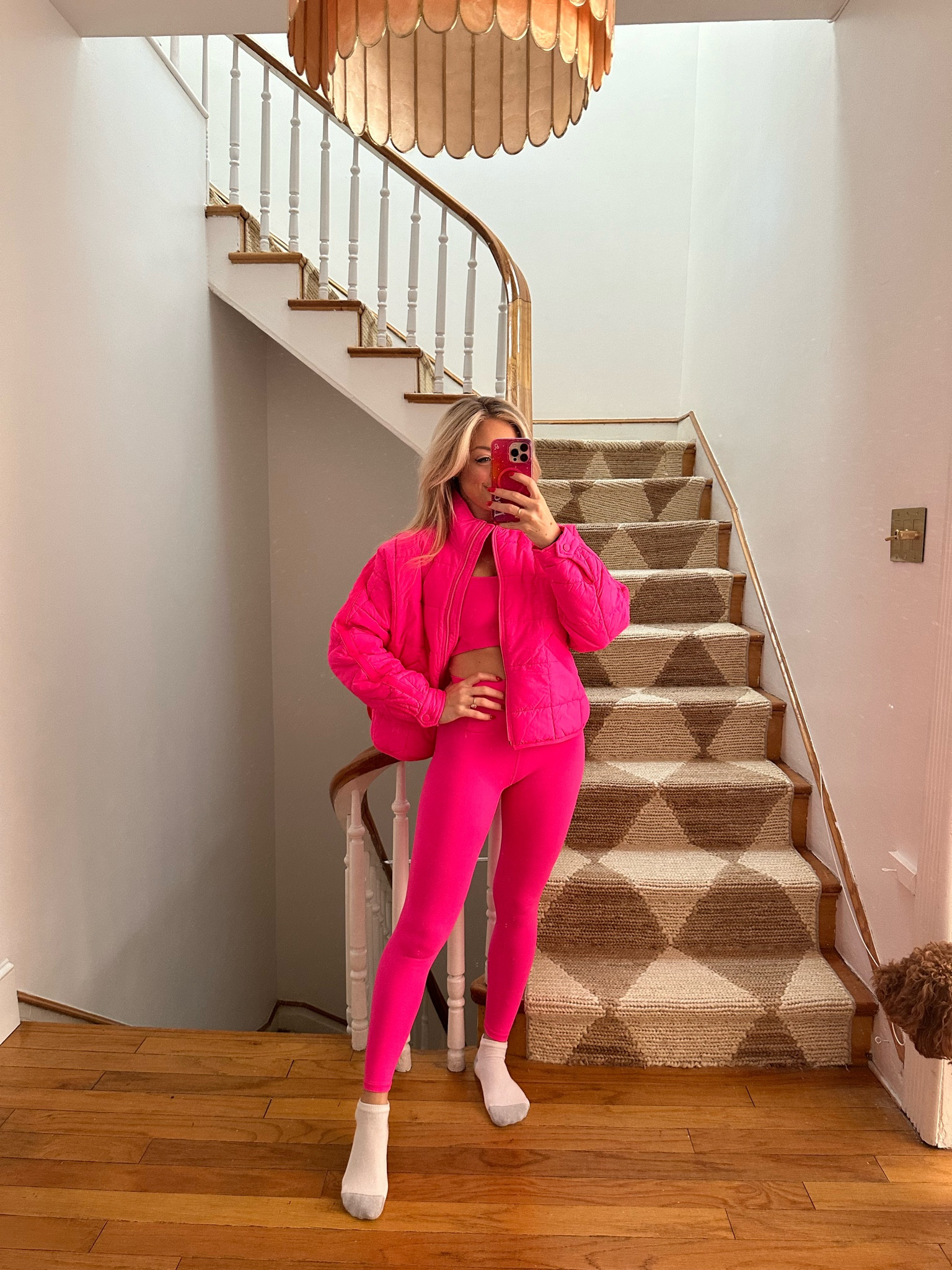 Free people hot pink leggings and sports bra never better leggings never better square sports bra hot pink packable puffer wearing size small in all 🩷

#LTKfitness #LTKfindsunder100 #LTKSeasonal