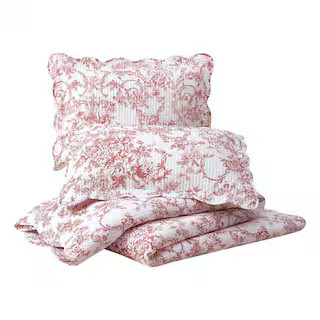 MODERN HEIRLOOM Garden Toile 3-Piece Red Reversible Cotton King Quilt Set A013424RDNFS - The Home... | The Home Depot