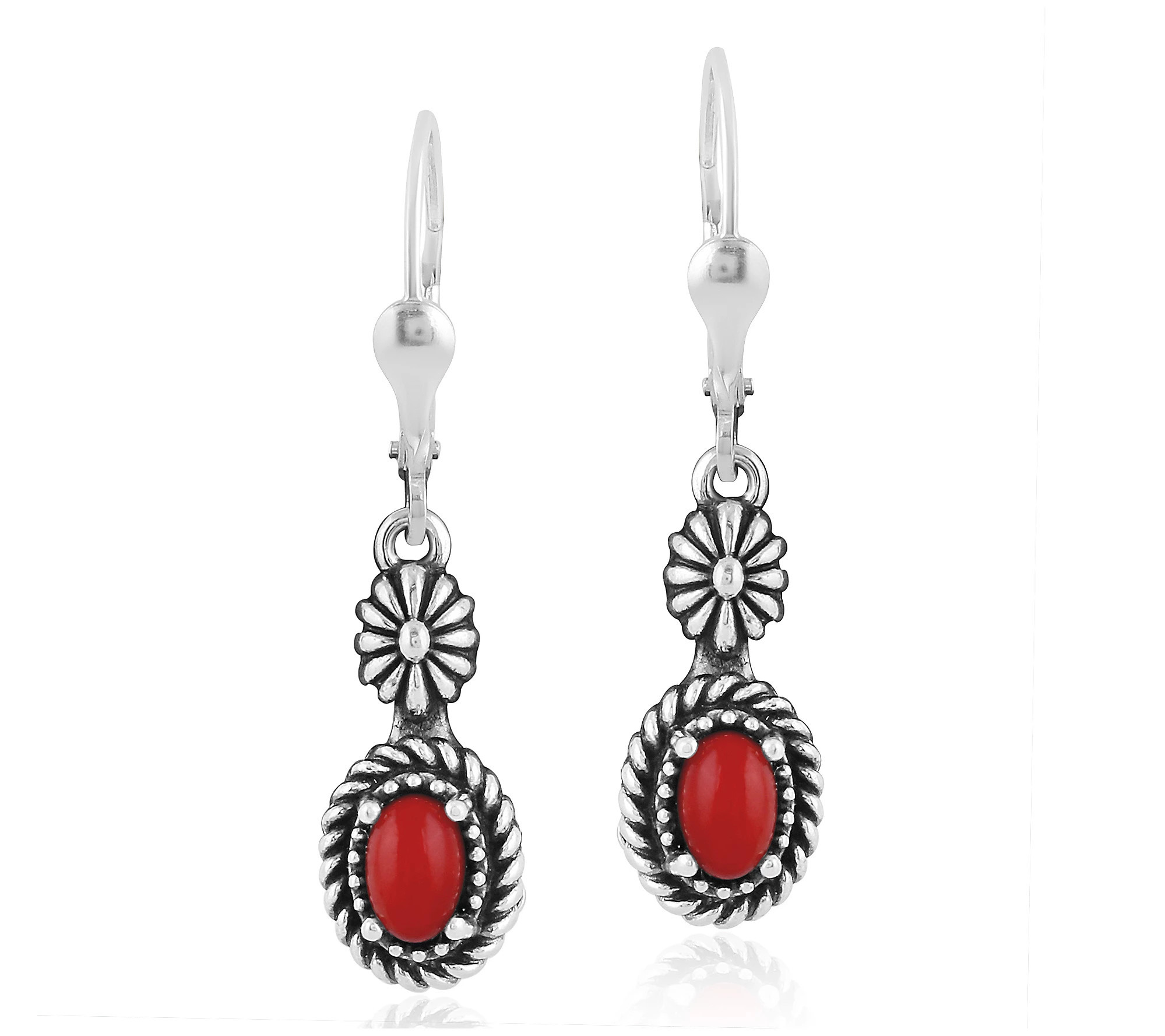 American West Sterling Concha Gemstone Leverbac k Earrings | QVC
