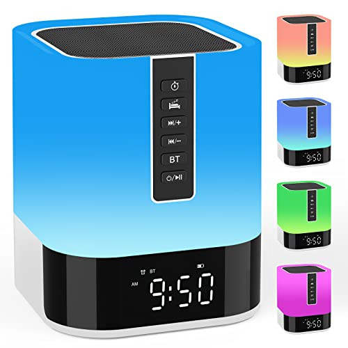 Night Light Bluetooth Speaker Alarm Clock, Upgraded Touch Bedside Lamp for Bedroom, Dimmable Warm Light, 48 RGB Color Changing, Sound Machine with White Noise, Best Gifts for Teenage Boys Girls | Amazon (US)
