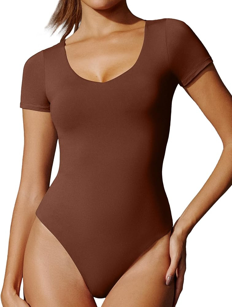 IUGA Bodysuits for Women Tummy Control Short Sleeve V Neck Body Suits for Womens Compression Slim... | Amazon (US)
