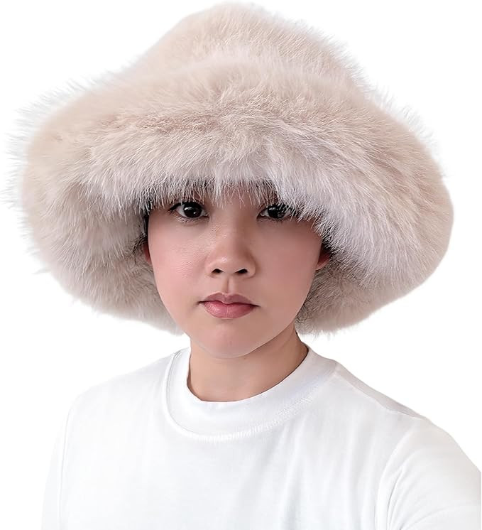 Lina & Lily Oversized Winter Faux Fur Bucket Hat for Women - Long Pile Fur Wide Moldable Brim | Amazon (US)