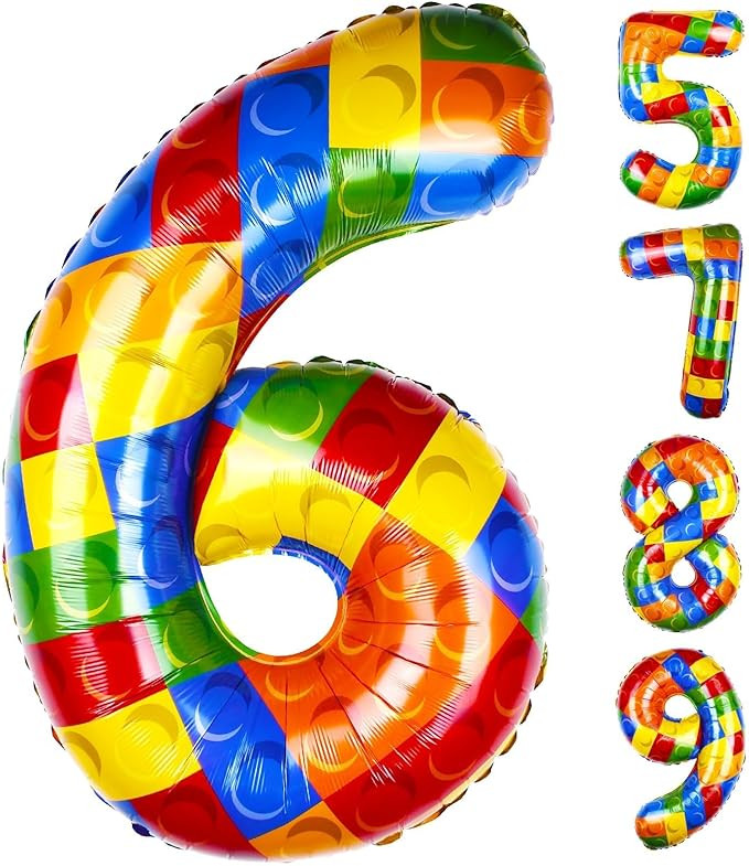 40 Inch Building Block Number Balloon Yellow and Black Striped Construction Truck Themed Big Heli... | Amazon (US)