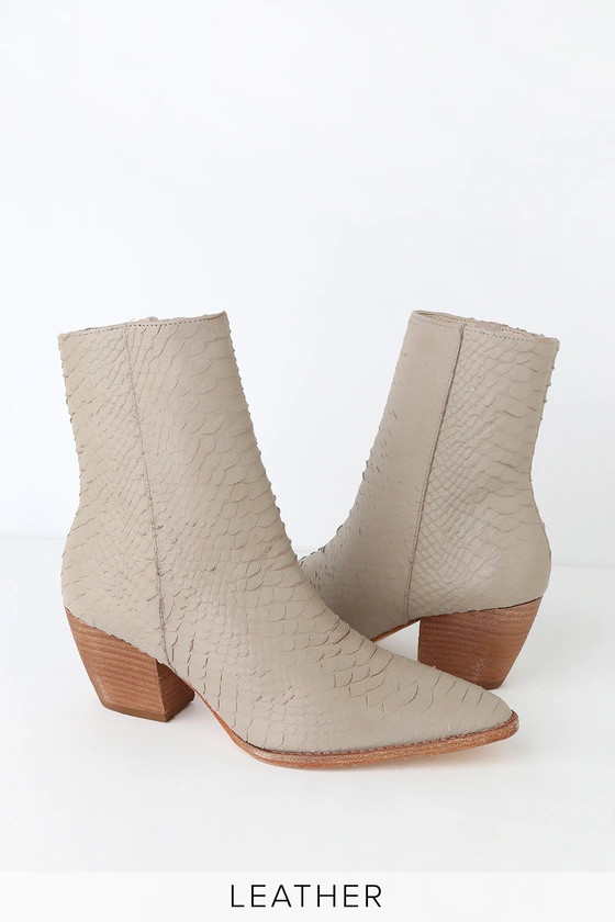 Caty Ivory Leather Snakeskin Mid-Calf Boots | Lulus (US)