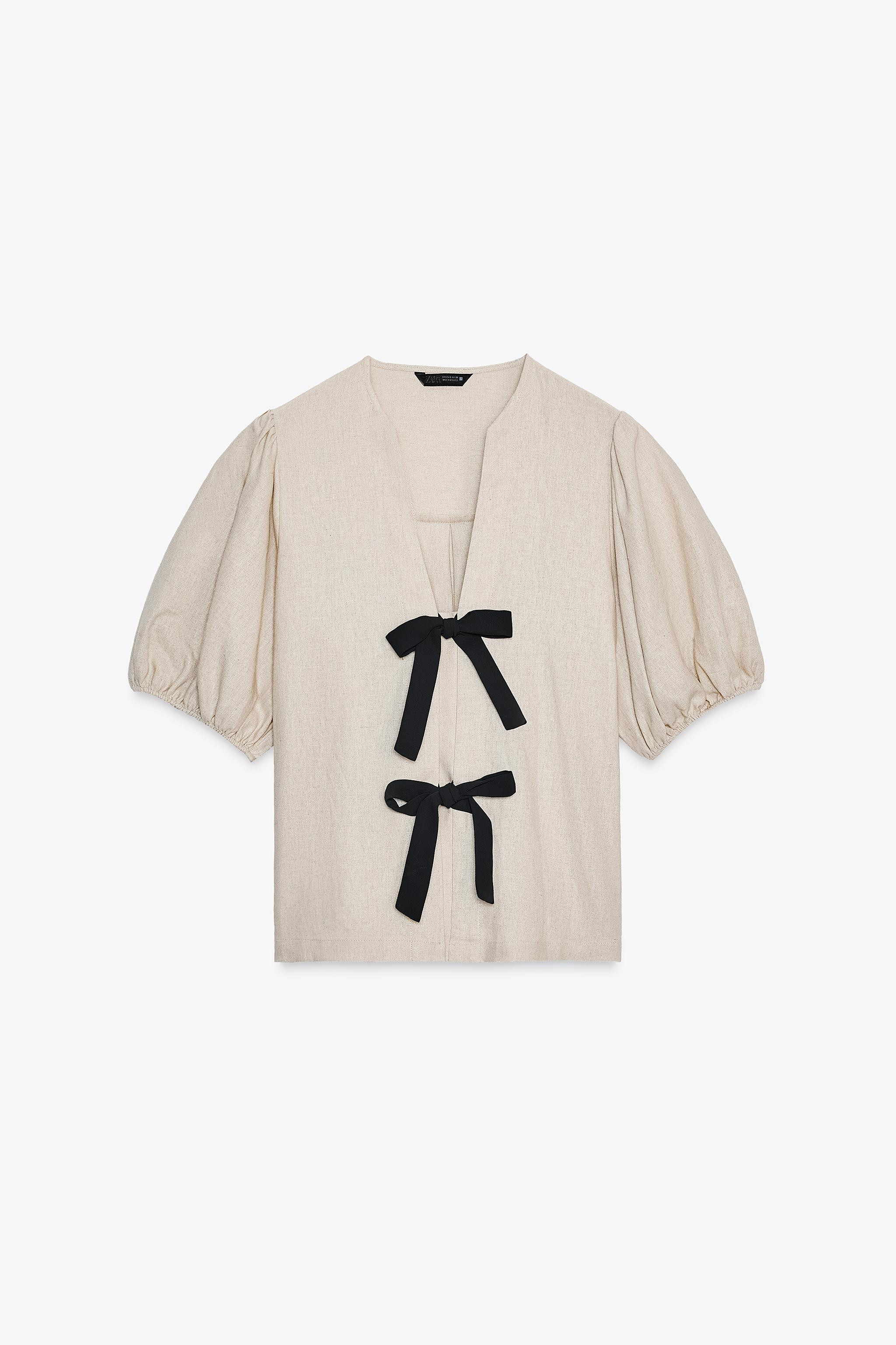 LINEN TIE BLOUSE | Zara US