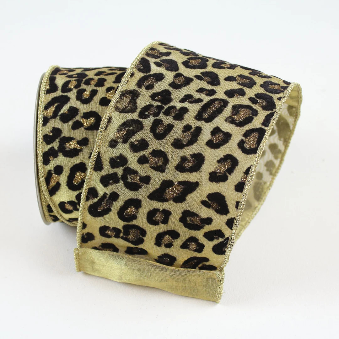 Metallic Cheetah Print With Gold Backing Wired Ribbon 2.5 X 10 Yards, Farrisilk Luxury Ribbon for... | Etsy (US)