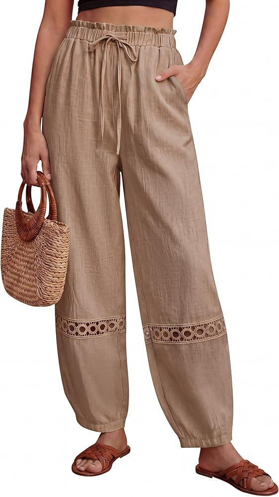 Blooming Jelly Womens Casual Pants Boho Harem Summer Pant 2026 Elastic High Waist Drawstring Pant... | Amazon (US)