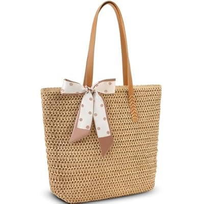 Trifabricy Beach Bags for Women, Large Straw Bag, Woven Beach Tote Bag Shoulder Handbags, P… | Amazon (US)
