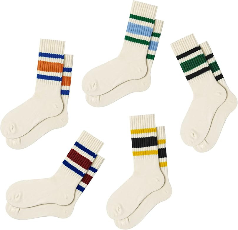 Fszsaa 4 PAIRS Novelty Socks For Women Striped Retro Crew Socks Sporty Calf Socks Casual Cotton S... | Amazon (US)