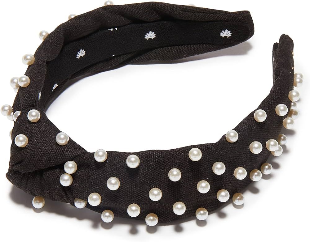 Lele Sadoughi Slim Woven Pearl Knotted Headband - Black | Amazon (US)