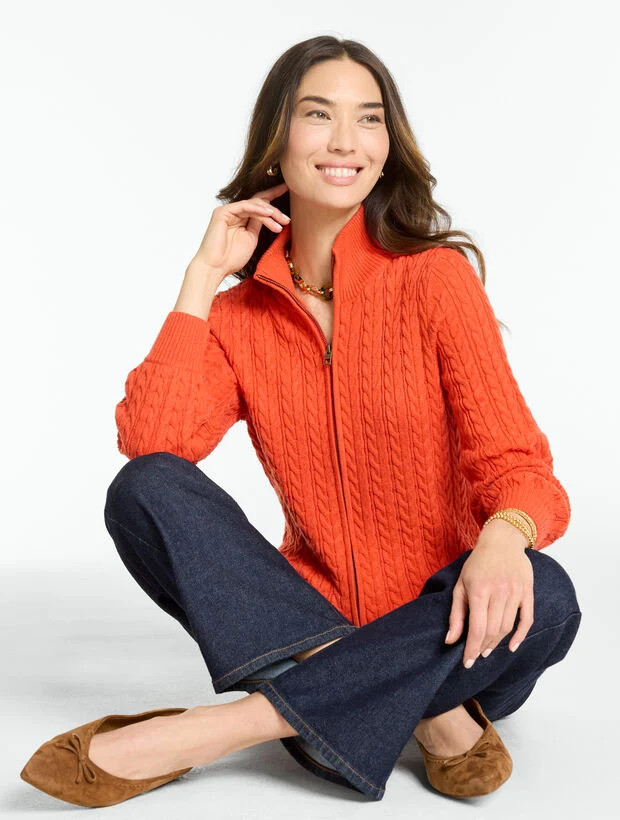 Cable Knit Full-Zip Cardigan | Talbots