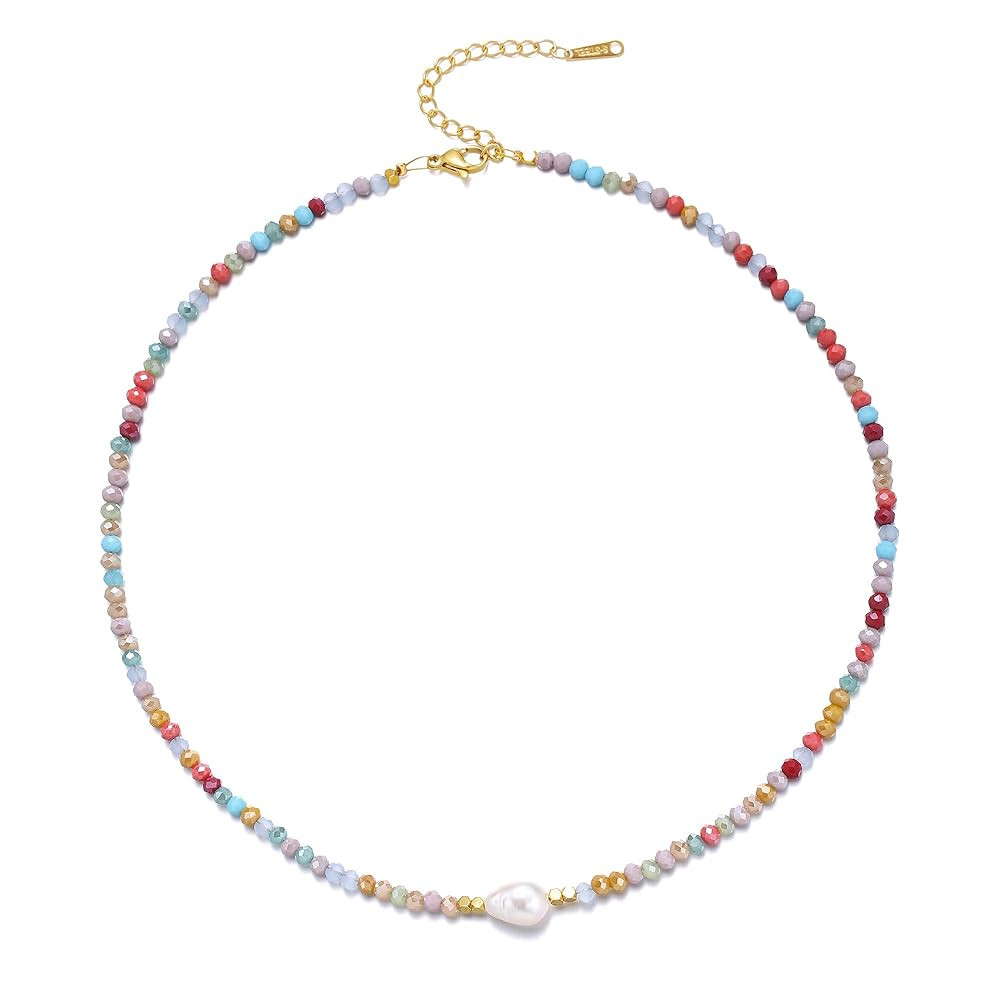 Colorful Beaded Necklaces for Women Crystal Bead Necklace Beach Necklaces Boho Necklaces for Wome... | Amazon (US)