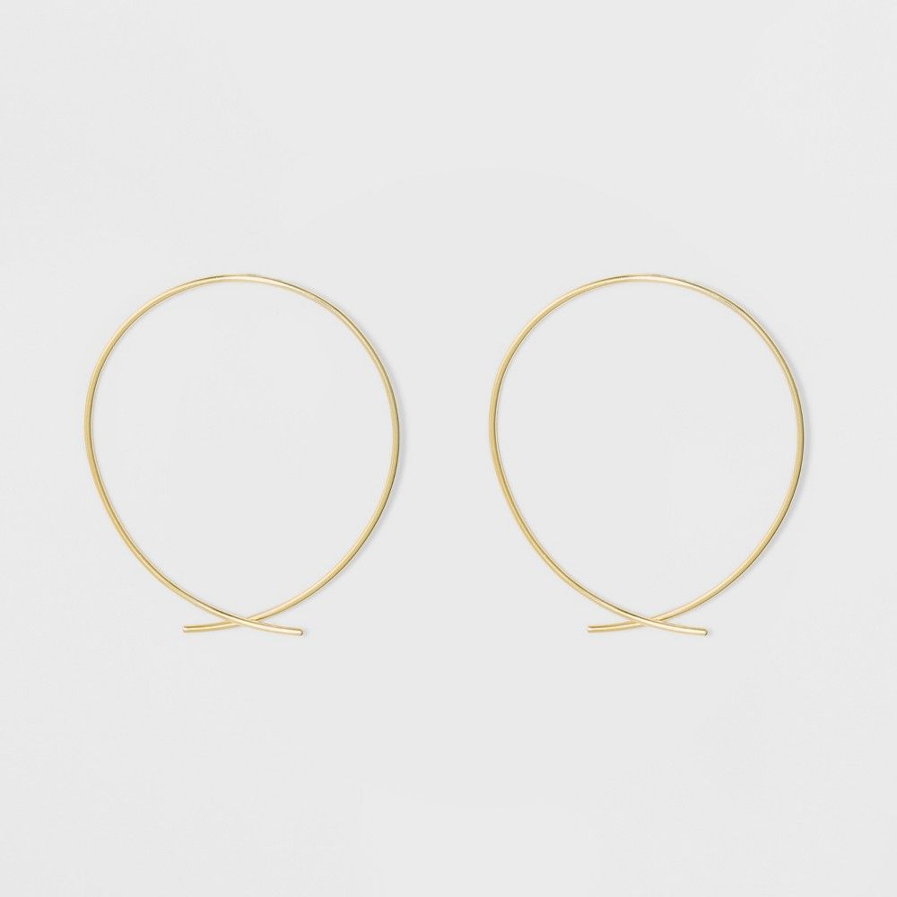 Gold Plated Open Wire Hoop Earrings 14kt - A New Day Yellow, Women's, Size: Large | Target
