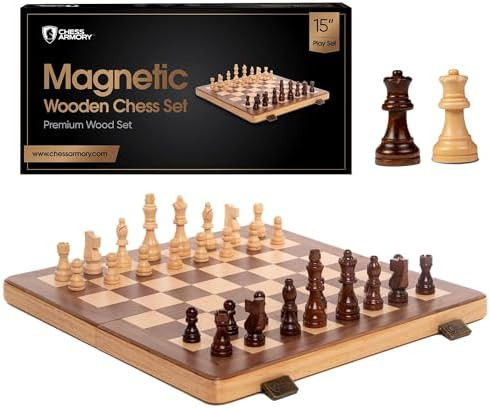 15 Inch Magnetic Wooden Chess Set for Adults & Kids - Folding Travel Chess Board with Handcrafted... | Amazon (US)