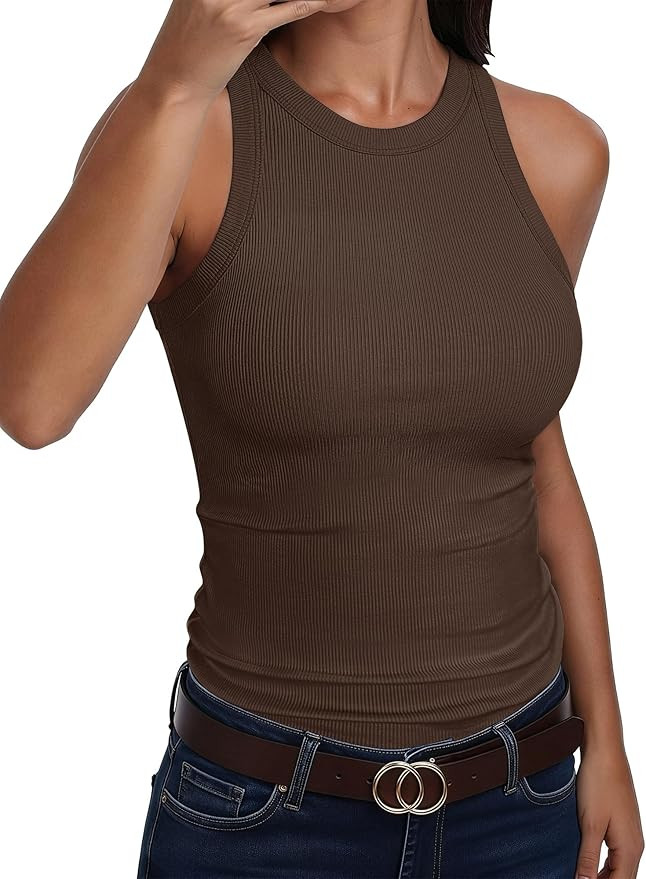 ANRABESS Sleeveless Tank Tops for Women High Neck Racerback Ribbed Knit Top Summer 2026 Casual Ba... | Amazon (US)