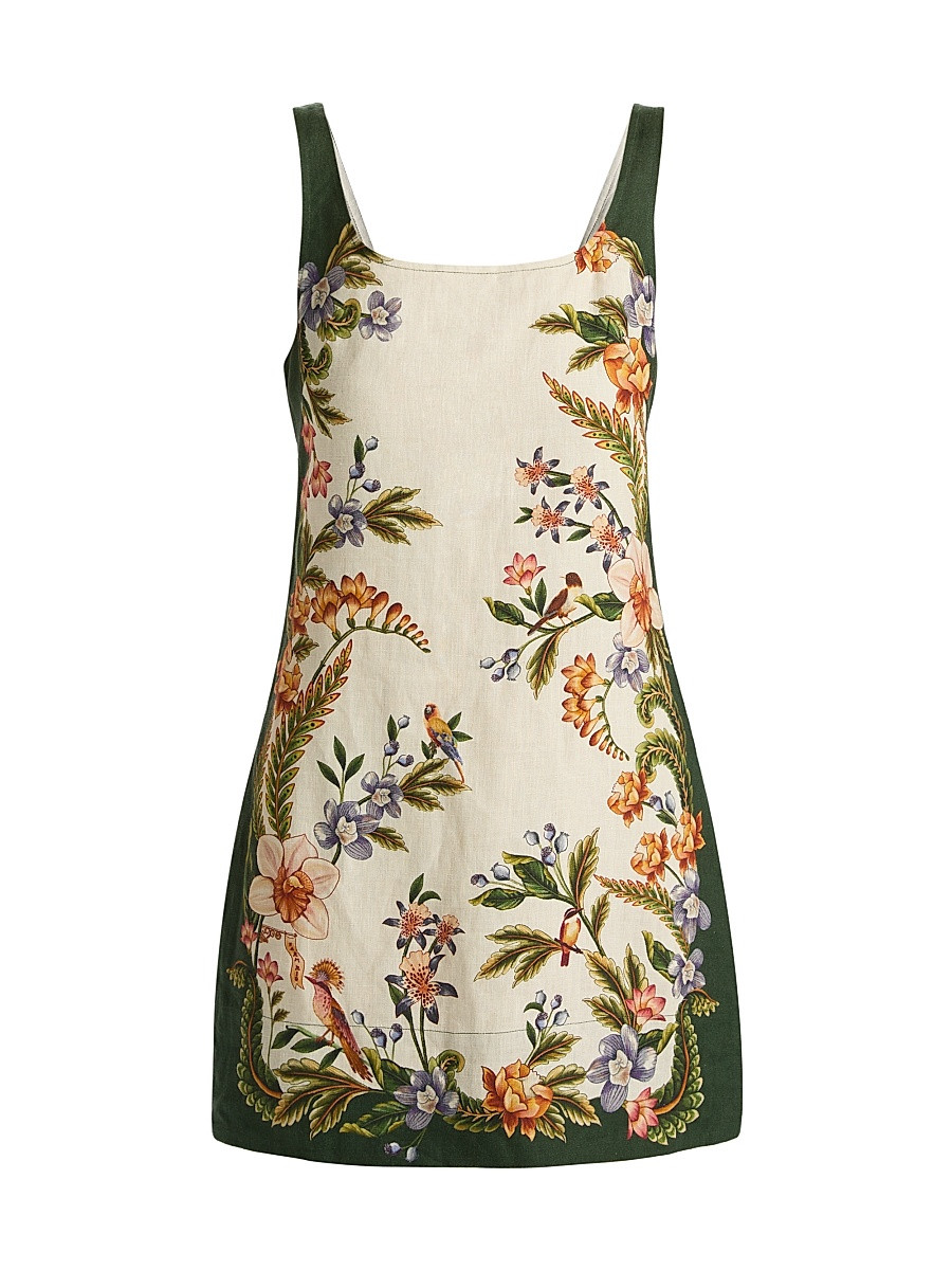 Women's Nature Sand Floral Linen Minidress - Sand - Size Medium | Saks Fifth Avenue
