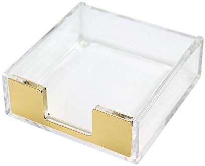 Clear Gold Sticky Note Pad Holder for Desk, Memo Holder Paper Dispenser, Multibey Acrylic Desktop... | Amazon (US)