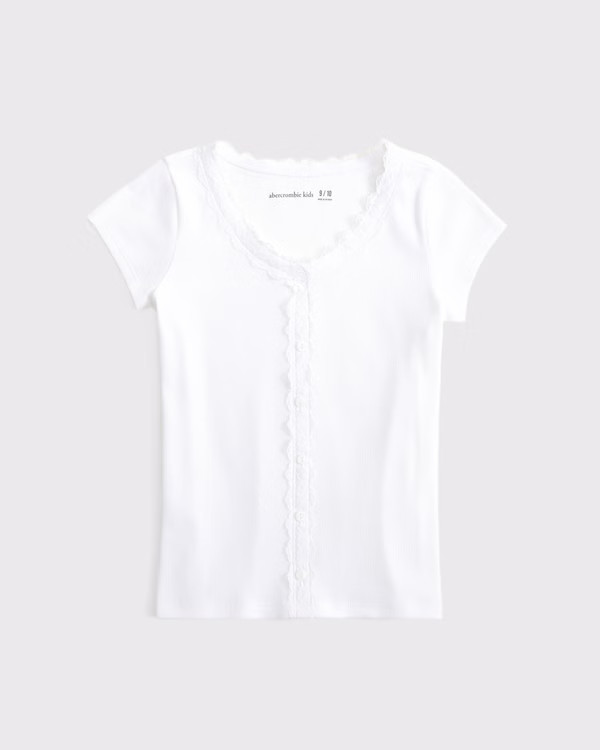 girls lace-trim button-through tee | girls tops | Abercrombie.com | Abercrombie & Fitch (US)
