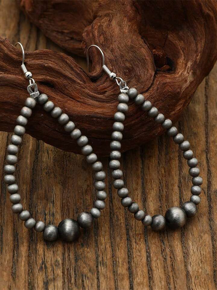 1pair Fashionable Navajo Pearl Designed Teardrop Shape Women's Earrings Jewelry | SHEIN