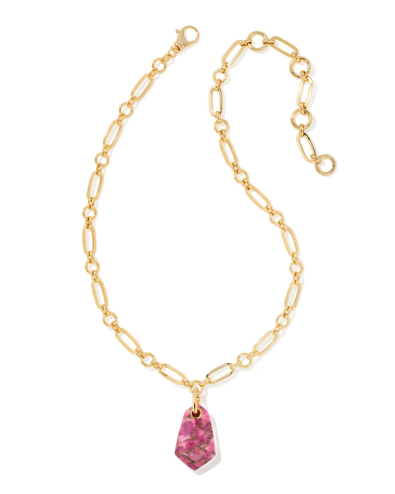 Ashlyn Gold Long Pendant Necklace in Bronze Veined Magenta Jade | Kendra Scott