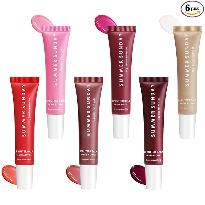 6 PCS Summer Lip Butter Balm, Lip Gloss for Instant Moisture, Lip Balm with Non-Sticky Shine, Ult... | Amazon (US)