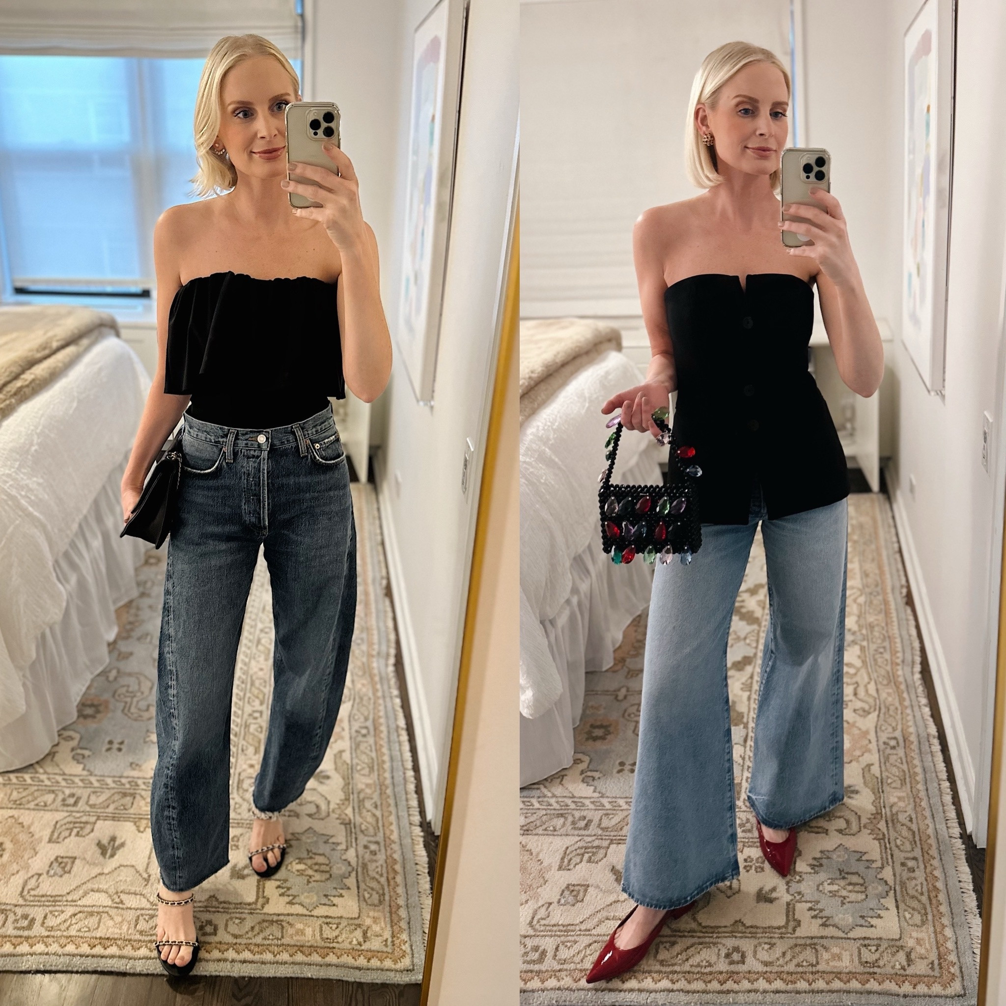 Two going out looks from the last couple of nights! Both tops are from Zara, but I linked similar styles. Red shoes are Chanel, sandals are old MANGO, bag on right is by Susan Alexandra! 

#LTKStyleTip #LTKFindsUnder100