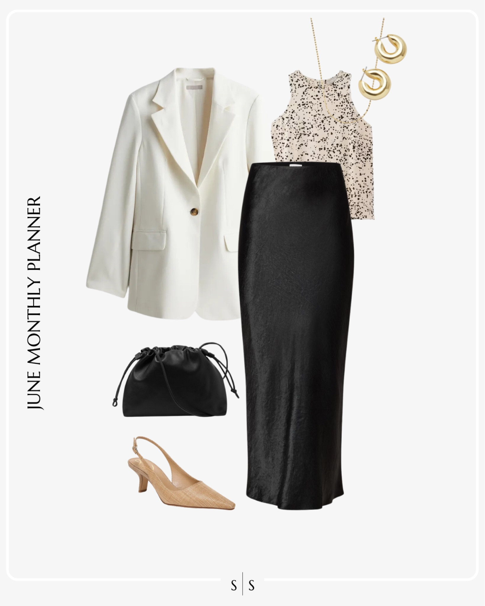 Monthly outfit planner JUNE: Spring & Summer looks | blazer, slip skirt, printed satin tank, sling back heels, drawstring bag

Workwear, office attire, 9 to 5 outfit 

See the entire calendar on thesarahstories.com ✨ 


#LTKStyleTip #LTKWorkwear