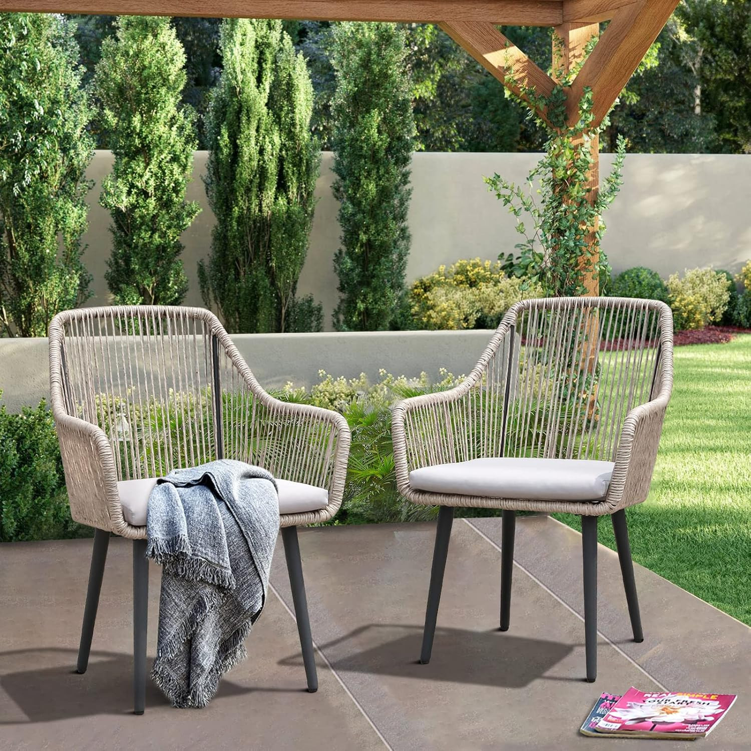 JOIVI Patio Dining Chairs Set of 2, Outdoor Rattan Chairs with Armrest and Cushions for Outside L... | Amazon (US)